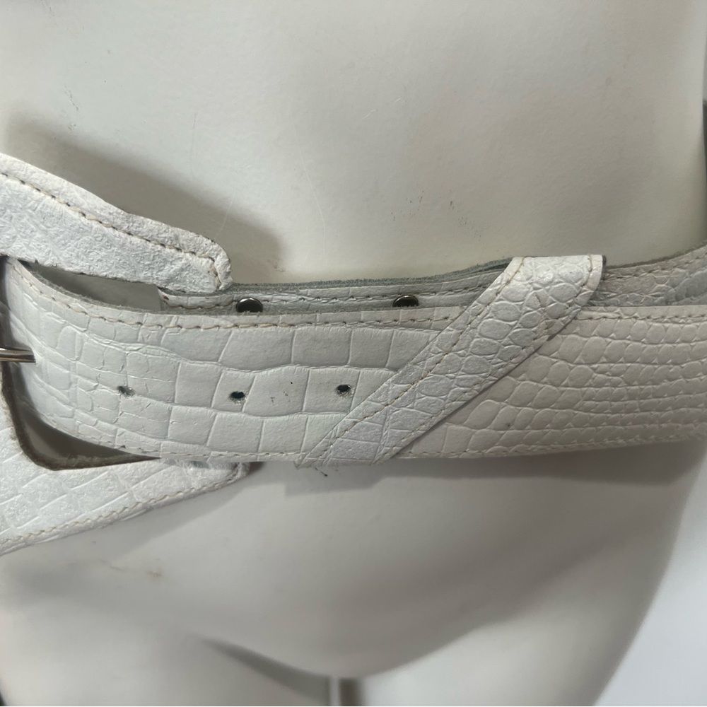 White Textured Leather Belt